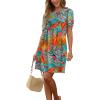 imageSAMPEEL Womens Pleated Front Summer Dresses Casual Short Sleeve T Shirts Dress with Pockets Vacation Beach Cover UpCoconut Leaf