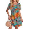 imageSAMPEEL Womens Pleated Front Summer Dresses Casual Short Sleeve T Shirts Dress with Pockets Vacation Beach Cover UpCoconut Leaf