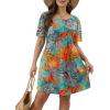 imageSAMPEEL Womens Pleated Front Summer Dresses Casual Short Sleeve T Shirts Dress with Pockets Vacation Beach Cover UpCoconut Leaf