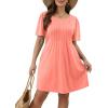 imageSAMPEEL Womens Pleated Front Summer Dresses Casual Short Sleeve T Shirts Dress with Pockets Vacation Beach Cover UpCoral