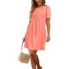 imageSAMPEEL Womens Pleated Front Summer Dresses Casual Short Sleeve T Shirts Dress with Pockets Vacation Beach Cover UpCoral