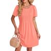 imageSAMPEEL Womens Pleated Front Summer Dresses Casual Short Sleeve T Shirts Dress with Pockets Vacation Beach Cover UpCoral