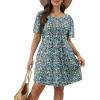 imageSAMPEEL Womens Pleated Front Summer Dresses Casual Short Sleeve T Shirts Dress with Pockets Vacation Beach Cover UpFloral Blue