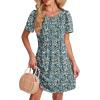 imageSAMPEEL Womens Pleated Front Summer Dresses Casual Short Sleeve T Shirts Dress with Pockets Vacation Beach Cover UpFloral Blue