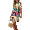 imageSAMPEEL Womens Pleated Front Summer Dresses Casual Short Sleeve T Shirts Dress with Pockets Vacation Beach Cover UpGraffiti