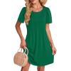 imageSAMPEEL Womens Pleated Front Summer Dresses Casual Short Sleeve T Shirts Dress with Pockets Vacation Beach Cover UpGreen