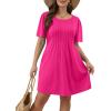 imageSAMPEEL Womens Pleated Front Summer Dresses Casual Short Sleeve T Shirts Dress with Pockets Vacation Beach Cover UpHot Pink