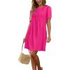 imageSAMPEEL Womens Pleated Front Summer Dresses Casual Short Sleeve T Shirts Dress with Pockets Vacation Beach Cover UpHot Pink