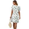 imageSAMPEEL Womens Pleated Front Summer Dresses Casual Short Sleeve T Shirts Dress with Pockets Vacation Beach Cover UpLeaf Print