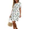 imageSAMPEEL Womens Pleated Front Summer Dresses Casual Short Sleeve T Shirts Dress with Pockets Vacation Beach Cover UpLeaf Print