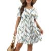 imageSAMPEEL Womens Pleated Front Summer Dresses Casual Short Sleeve T Shirts Dress with Pockets Vacation Beach Cover UpLeaf Print
