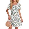 imageSAMPEEL Womens Pleated Front Summer Dresses Casual Short Sleeve T Shirts Dress with Pockets Vacation Beach Cover UpLeaf Print