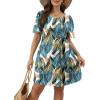 imageSAMPEEL Womens Pleated Front Summer Dresses Casual Short Sleeve T Shirts Dress with Pockets Vacation Beach Cover UpPalm Leaf