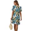imageSAMPEEL Womens Pleated Front Summer Dresses Casual Short Sleeve T Shirts Dress with Pockets Vacation Beach Cover UpPalm Leaf