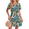 imageSAMPEEL Womens Pleated Front Summer Dresses Casual Short Sleeve T Shirts Dress with Pockets Vacation Beach Cover UpPalm Leaf