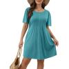 imageSAMPEEL Womens Pleated Front Summer Dresses Casual Short Sleeve T Shirts Dress with Pockets Vacation Beach Cover UpTurquoise