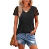 imageSAMPEEL Womens Tshirts Trendy Fashion Tops Lace Short Sleeve Business Tee Shirts Casual Knitted Blouses Summer Outfits 2025Black