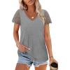 imageSAMPEEL Womens Tshirts Trendy Fashion Tops Lace Short Sleeve Business Tee Shirts Casual Knitted Blouses Summer Outfits 2025Grey