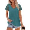 imageSAMPEEL Womens Tshirts Trendy Fashion Tops Lace Short Sleeve Business Tee Shirts Casual Knitted Blouses Summer Outfits 2025Light Blue