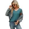 imageSAMPEEL Womens Tshirts Trendy Fashion Tops Lace Short Sleeve Business Tee Shirts Casual Knitted Blouses Summer Outfits 2025Light Blue