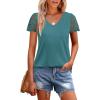 imageSAMPEEL Womens Tshirts Trendy Fashion Tops Lace Short Sleeve Business Tee Shirts Casual Knitted Blouses Summer Outfits 2025Light Blue
