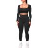 imageKaximil Womens Workout Tracksuit 2 Piece Outfits Long Sleeve Crop Top Legging Pants Matching SetsBlack