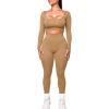 imageKaximil Womens Workout Tracksuit 2 Piece Outfits Long Sleeve Crop Top Legging Pants Matching SetsKhaki