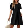 imageSAMPEEL Womens Pleated Front Summer Dresses Casual Short Sleeve T Shirts Dress with Pockets Vacation Beach Cover UpBlack