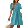 imageSAMPEEL Womens Pleated Front Summer Dresses Casual Short Sleeve T Shirts Dress with Pockets Vacation Beach Cover UpTurquoise