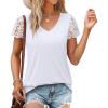 imageSAMPEEL Womens Tshirts Trendy Fashion Tops Lace Short Sleeve Business Tee Shirts Casual Knitted Blouses Summer Outfits 2025Awhite