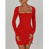 imageKaximil Womens Sexy Bodycon Long Sleeve Dress Square Neck Backless Slit Party Mini DressesRed