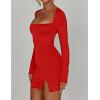 imageKaximil Womens Sexy Bodycon Long Sleeve Dress Square Neck Backless Slit Party Mini DressesRed