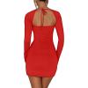imageKaximil Womens Sexy Bodycon Long Sleeve Dress Square Neck Backless Slit Party Mini DressesRed