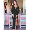 imageKaximil Womens Sexy Long Sleeve Deep V Neck Bodycon Maxi Dress Side Slit Wedding Guest Cocktail Long DressBlack