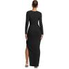 imageKaximil Womens Sexy Long Sleeve Deep V Neck Bodycon Maxi Dress Side Slit Wedding Guest Cocktail Long DressBlack