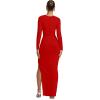 imageKaximil Womens Sexy Long Sleeve Deep V Neck Bodycon Maxi Dress Side Slit Wedding Guest Cocktail Long DressRed