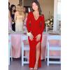 imageKaximil Womens Sexy Long Sleeve Deep V Neck Bodycon Maxi Dress Side Slit Wedding Guest Cocktail Long DressRed