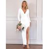imageKaximil Womens Sexy Long Sleeve Deep V Neck Bodycon Maxi Dress Side Slit Wedding Guest Cocktail Long DressWhite