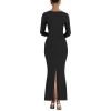 imageKaximil Womens Sexy Long Sleeve Square Neck Bodycon Maxi Dress Split Cocktail Formal Long DressesBlack