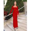 imageKaximil Womens Sexy Long Sleeve Square Neck Bodycon Maxi Dress Split Cocktail Formal Long DressesRed
