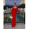 imageKaximil Womens Sexy Long Sleeve Square Neck Bodycon Maxi Dress Split Cocktail Formal Long DressesRed