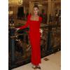 imageKaximil Womens Sexy Long Sleeve Square Neck Bodycon Maxi Dress Split Cocktail Formal Long DressesRed
