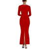 imageKaximil Womens Sexy Long Sleeve Square Neck Bodycon Maxi Dress Split Cocktail Formal Long DressesRed