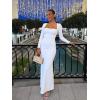 imageKaximil Womens Sexy Long Sleeve Square Neck Bodycon Maxi Dress Split Cocktail Formal Long DressesWhite