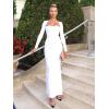 imageKaximil Womens Sexy Long Sleeve Square Neck Bodycon Maxi Dress Split Cocktail Formal Long DressesWhite