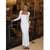 imageKaximil Womens Sexy Long Sleeve Square Neck Bodycon Maxi Dress Split Cocktail Formal Long DressesWhite