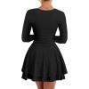 imageKaximil Womens Sexy Long Sleeve V Neck Mini Dress Ruched A Line Flowy Cocktail Party Short DressesBlack