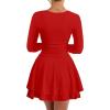 imageKaximil Womens Sexy Long Sleeve V Neck Mini Dress Ruched A Line Flowy Cocktail Party Short DressesRed