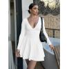 imageKaximil Womens Sexy Long Sleeve V Neck Mini Dress Ruched A Line Flowy Cocktail Party Short DressesWhite