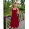 imageKaximil Womens Square Neck Corset A Line Maxi Dress Ruffle Ruched Waist Flowy Long DressesWine Red